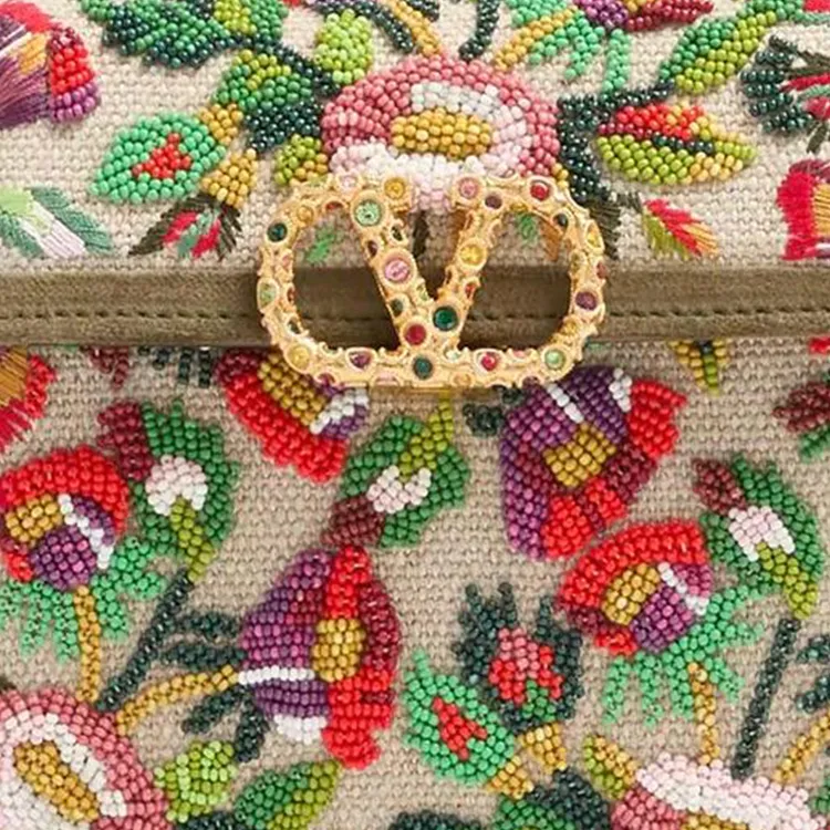 Valentino GARAVANIVSLING Linen Shoulder Bag, Crossbody Bag, Handbag Mini Women's Natural & Multicolor-4