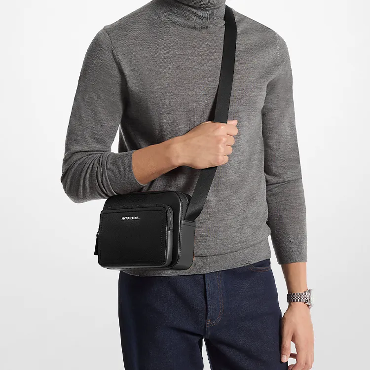 MICHAEL KORS MK Cooper Cow Leather Shoulder Bag, Crossbody Bag Men's Black-4