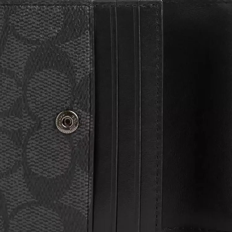 COACH Signature Coated Canvas Wallet Regular Men's Charcoal & Black-3