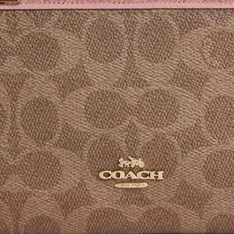 COACH Coated Canvas Wallet Trumpets Women's Tan & Pink-3