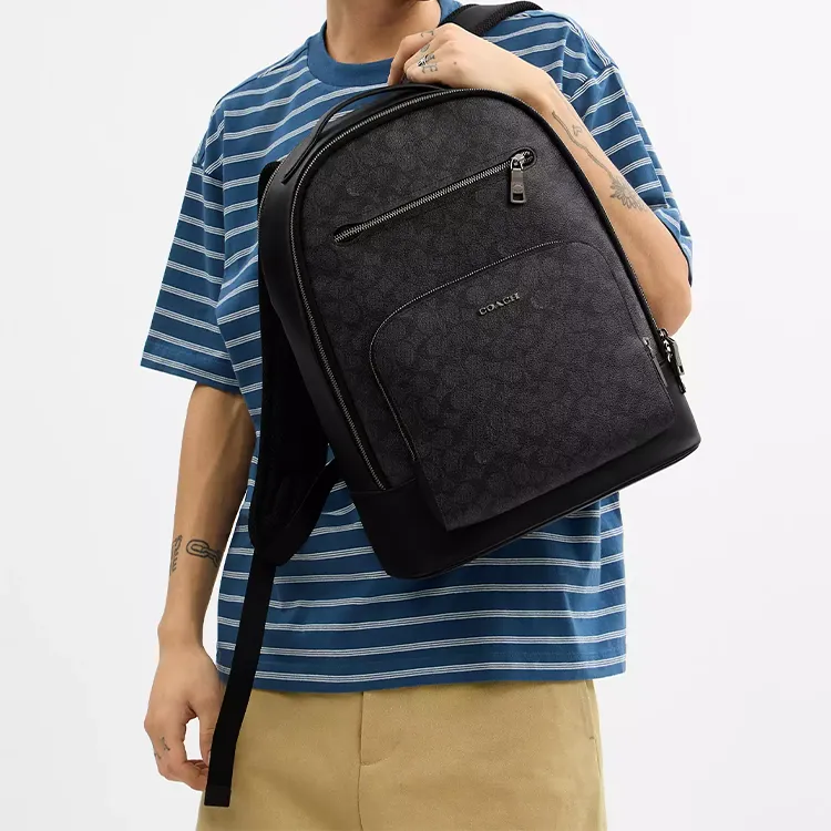 COACH ETHAN Coated Canvas Backpack Large Size Men's Charcoal Black-4