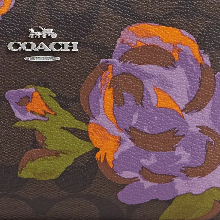 COACH Id Zip Wallet Canvas With Leather Clutches Wallets Medium Size Women's Brown Black-2
