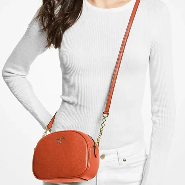 MICHAEL KORS Jet Set Charm Pebbled Leather Shoulder Bag, Crossbody Bag Trumpets Women's Orange-3