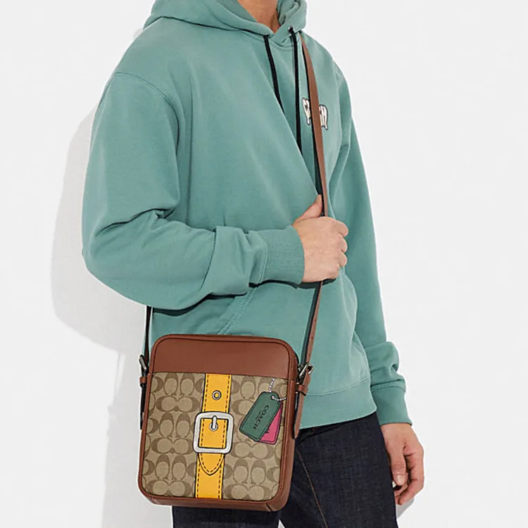 COACH Hudson Cow Leather Shoulder Bag, Crossbody Bag Trumpets Men's Brown-4