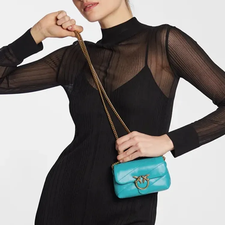 PINKO Sheepskin Shoulder Bag, Crossbody Bag Extra Mini Women's Turquoise Blue Green-7