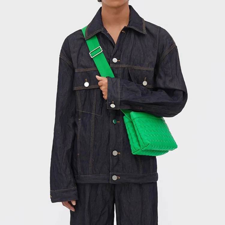 Bottega Veneta Cow Leather With Fabric Messenger Bag, Crossbody Bag, Shoulder Bag Men's Green-5