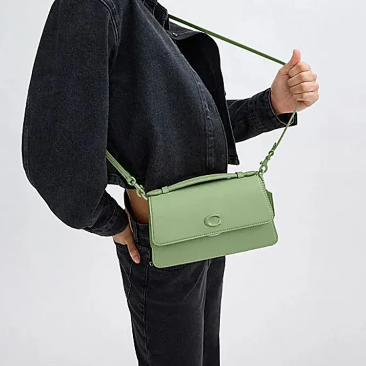 COACH Cow Leather Portable Crossbody Bag, Shoulder Bag Medium Size Women's Light Pistachio-5