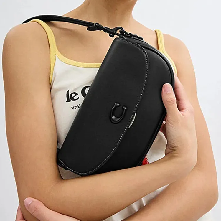 COACH Cow Leather Saddle Bag Handbag Shoulder Bag Crossbody Bag Medium Size Women's Black-4