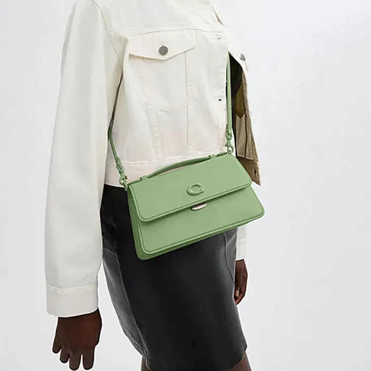 COACH Cow Leather Portable Crossbody Bag, Shoulder Bag Medium Size Women's Light Pistachio-7