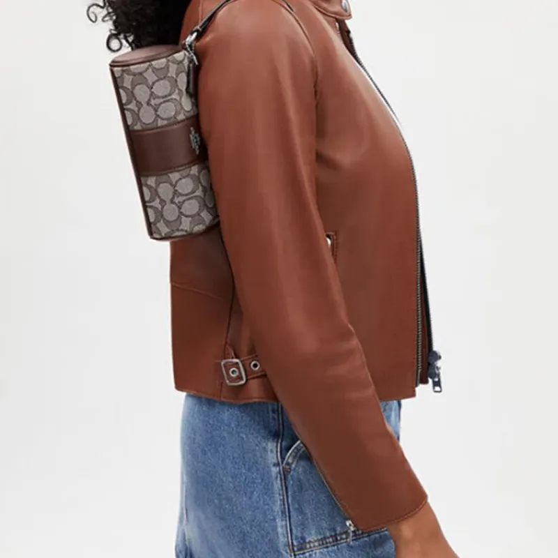 COACH Nolita Fabric With Leather Cylinder Bag One Shoulder Handbags Small Size Women's Dark Coffee-3
