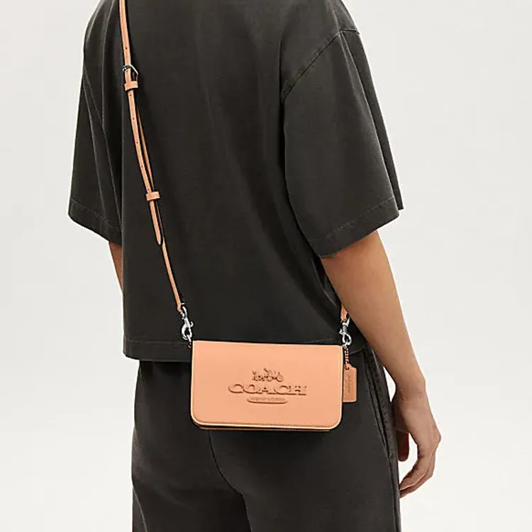 COACH Cow Leather Shoulder Bag, Crossbody Bag Trumpets Women's Fade Rouge Pink-3