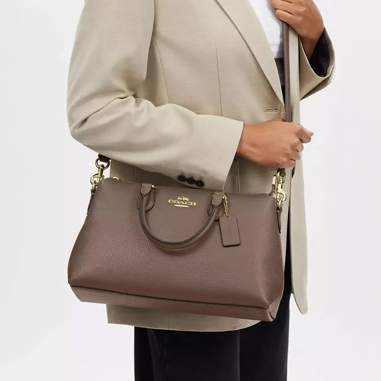 COACH Delicate Pebbled Leather Shoulder Bag Crossbody Bag Handbag Large Size Women's Dark Stone Color-4