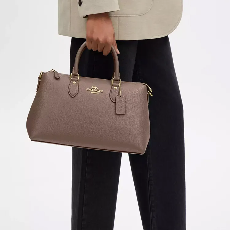 COACH Delicate Pebbled Leather Shoulder Bag Crossbody Bag Handbag Large Size Women's Dark Stone Color-3