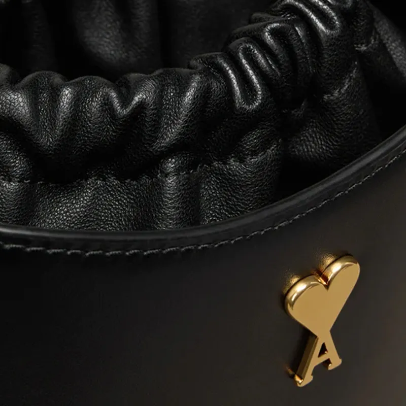 AMIPARIS Leather Bucket Bags Shoulder Bag Crossbody Bag Handbag Mini Men's Black-4