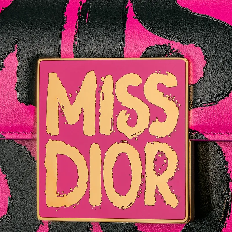 DIOR Miss Dior Calfskin Handbag Shoulder Bag Women's Fuchsia & Black-5