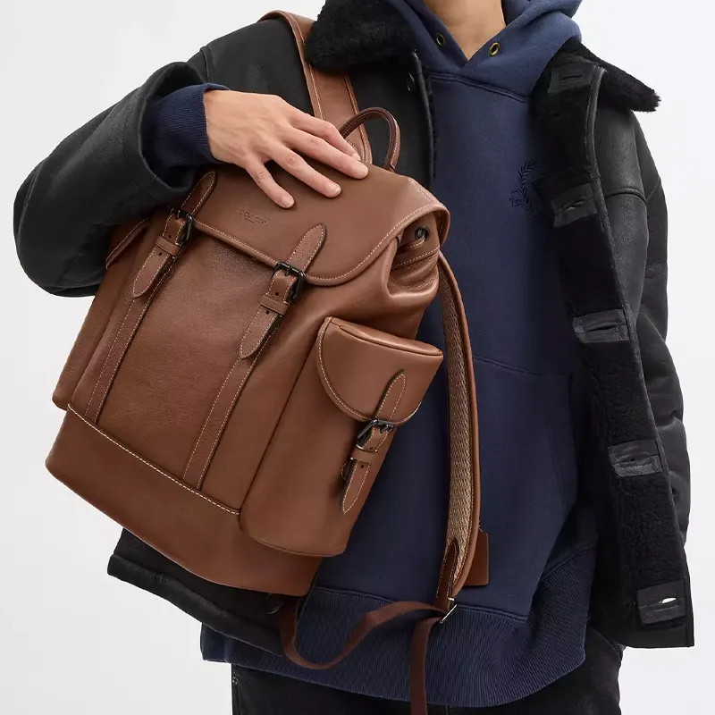 COACH Hitch Natural Grain Leather Backpack Tubas Men's Rosewood-4