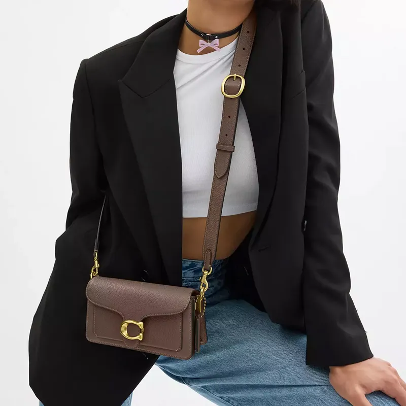 COACH Tabby Polished Pebble Leather Portable Crossbody Bag, Shoulder Bag Trumpets Women's Dark Color Gemstone-4