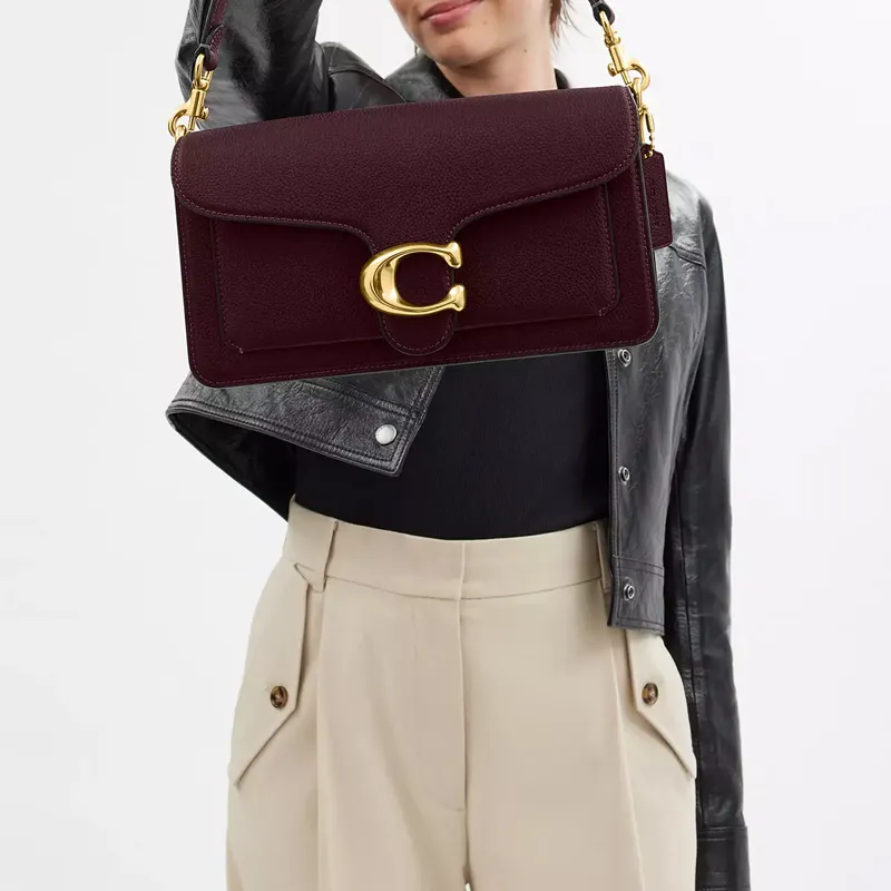 COACH Tabby Polished Pebble Leather Portable Crossbody Bag, Shoulder Bag Medium Size Women's Merlot Red-6