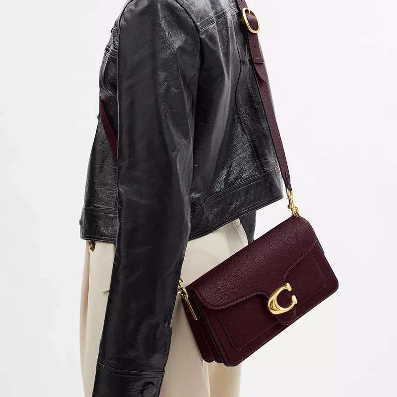 COACH Tabby Polished Pebble Leather Portable Crossbody Bag, Shoulder Bag Medium Size Women's Merlot Red-5