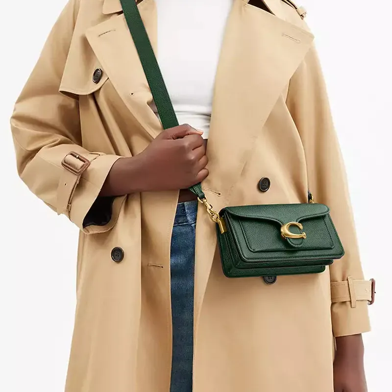 COACH Tabby Polished Pebble Leather Portable Crossbody Bag, Shoulder Bag Small Size Women's Hunter Green-5