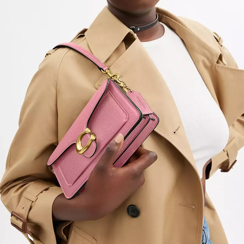 COACH Tabby Polished Pebble Leather Portable Crossbody Bag, Shoulder Bag Trumpets Women's Pink-3
