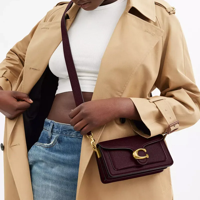 COACH Tabby Polished Pebble Leather Portable Crossbody Bag, Shoulder Bag Trumpets Women's Merlot Red-5