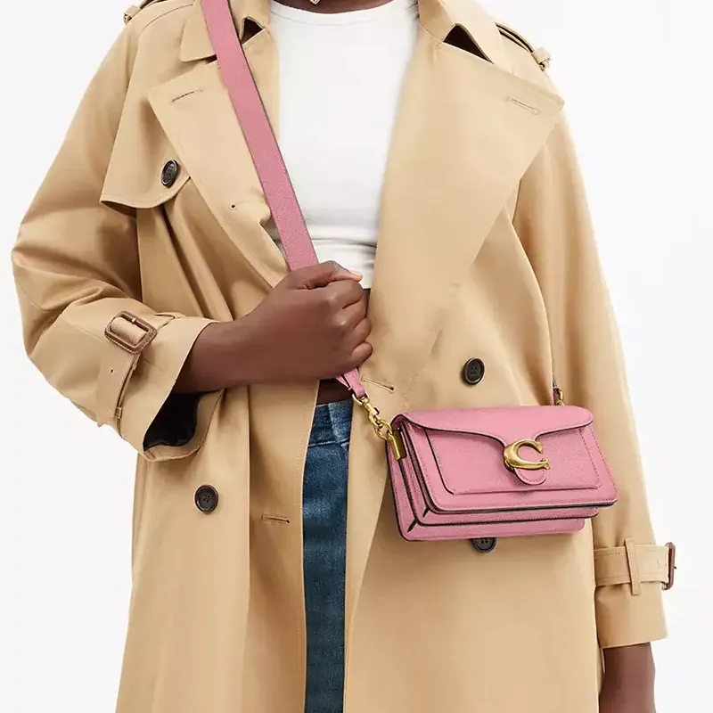 COACH Tabby Polished Pebble Leather Portable Crossbody Bag, Shoulder Bag Trumpets Women's Pink-4