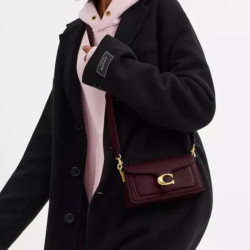 COACH Tabby Polished Pebble Leather Portable Crossbody Bag, Shoulder Bag Trumpets Women's Merlot Red-7