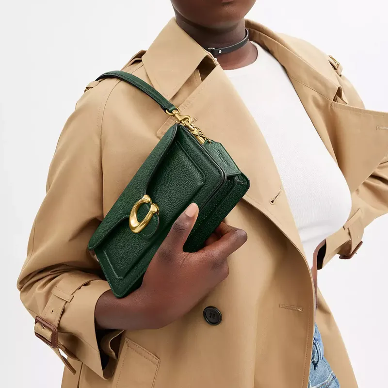 COACH Tabby Polished Pebble Leather Portable Crossbody Bag, Shoulder Bag Small Size Women's Hunter Green-4