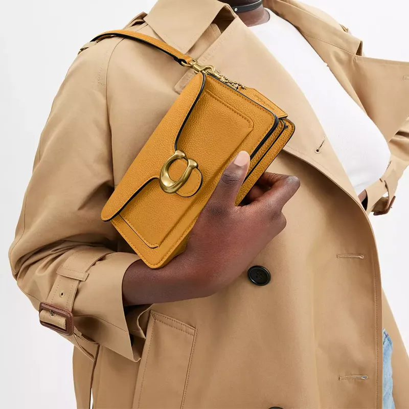 COACH Tabby Polished Pebble Leather Portable Crossbody Bag, Shoulder Bag Small Size Women's Mustard Yellow-3