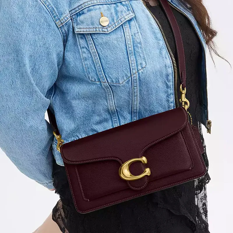 COACH Tabby Polished Pebble Leather Portable Crossbody Bag, Shoulder Bag Medium Size Women's Merlot Red-7