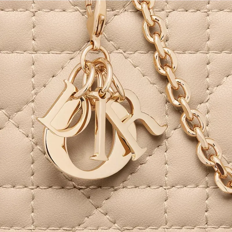 DIOR Lady Dior Lambskin Portable One Shoulder Crossbody Cell Phone Pouch Women's Pink Beige-4