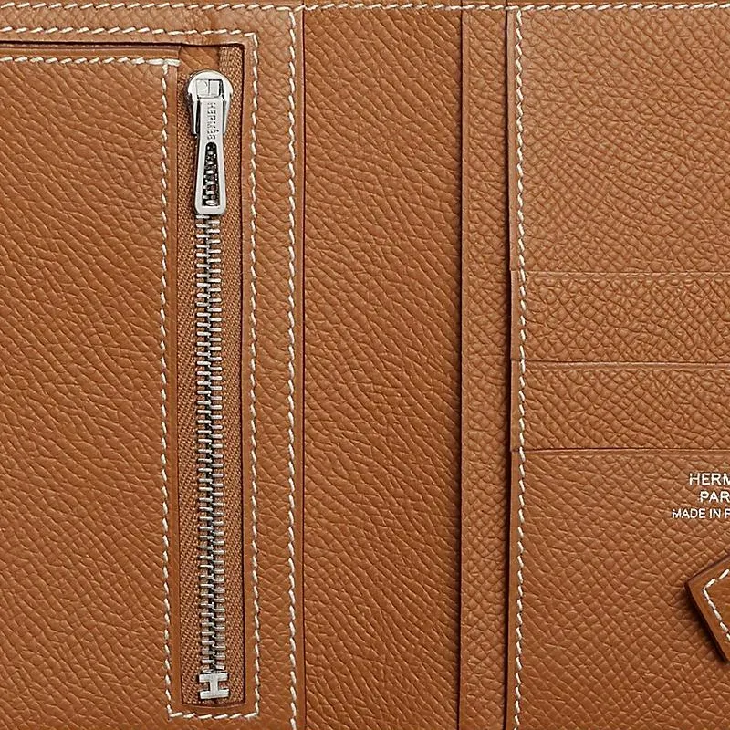 HERMES H Passant Epsom Leather Wallet Women's 37 Gold Brown-2