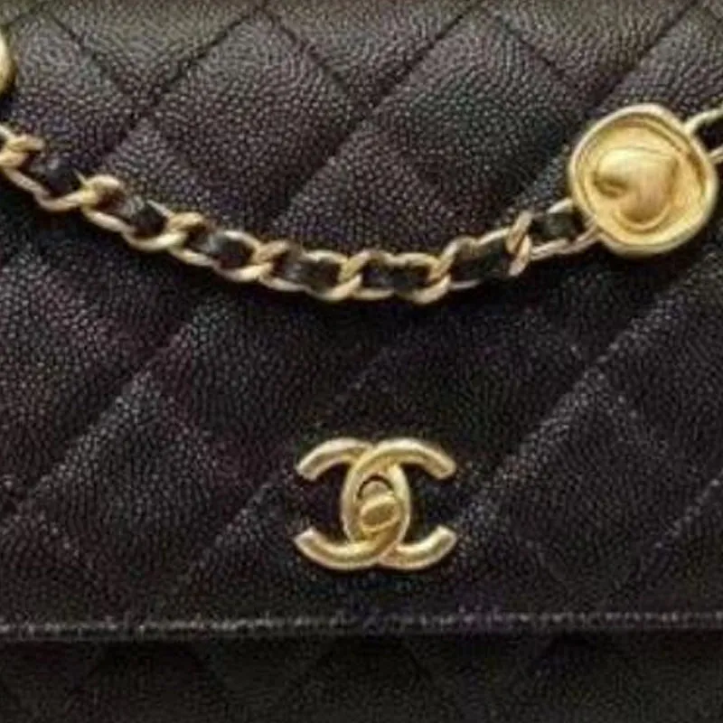 CHANEL 24A WOC Gold Coin On Chain Leather Crossbody Bag Women's Black-4