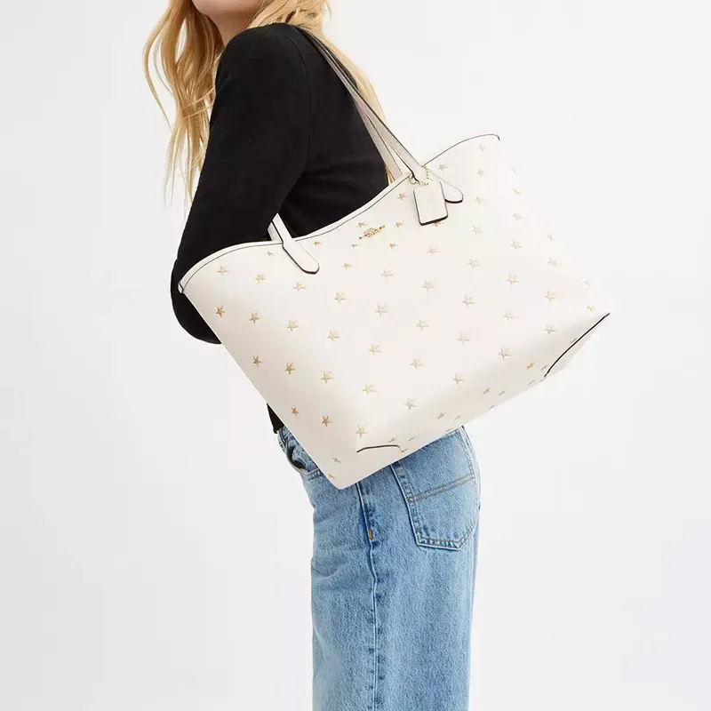 COACH City Double Sided Leather One Shoulder Handbag Tubas Women's Chalk White-4