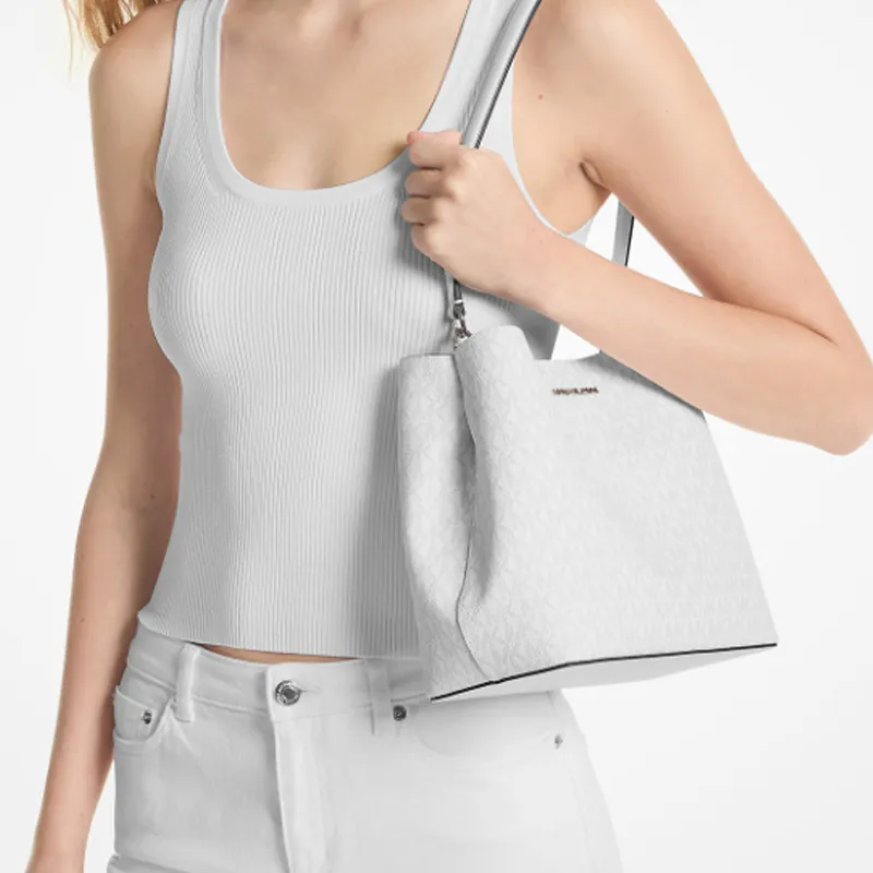 MICHAEL KORS Coated Canvas With Polyester Handbag, Shoulder Bag Medium Size Women's Multicolor Optical White-5