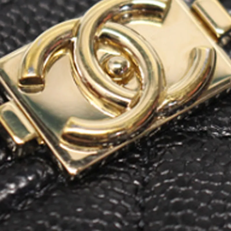 CHANEL Leather Card Holder Men's Black-6