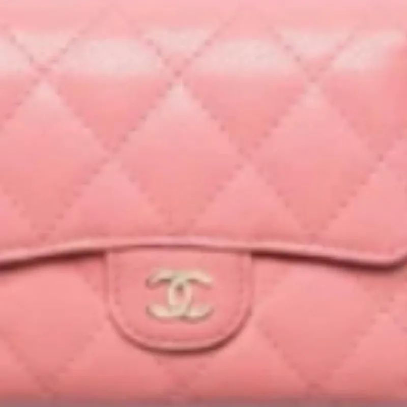 CHANEL Shiny Grained Calfskin Wallet Women's Light Pink Red-1