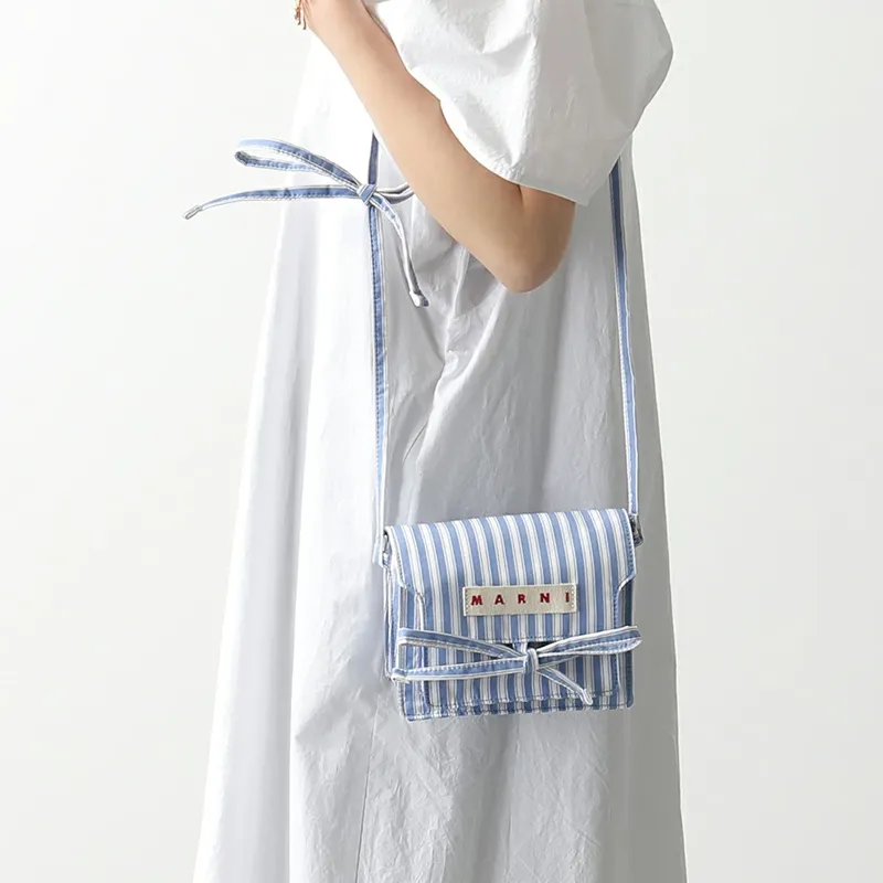 MARNI Trunk Cotton Trunk Bag Shoulder Bag Crossbody Bag Mini Women's Blue White Stripes-3