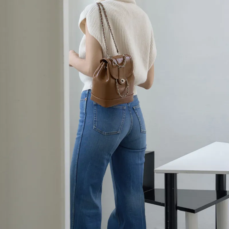 CARDINAL RED Cow Leather Backpack Regular Women's Camel Brown-5