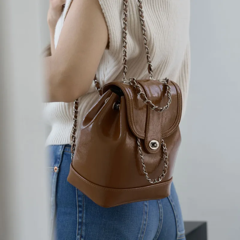 CARDINAL RED Cow Leather Backpack Regular Women's Camel Brown-4