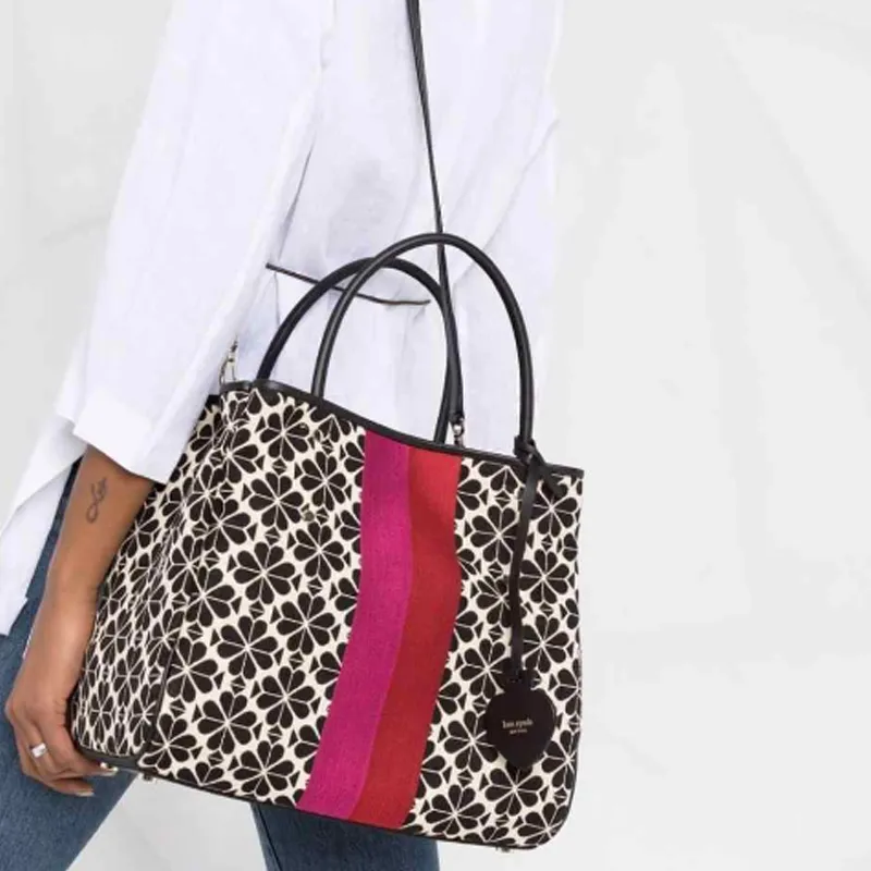 Kate Spade Cotton Fabric Shoulder Bag Crossbody Bag Handbag Women's Black/Red/Pink-3