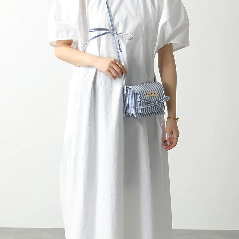 MARNI Trunk Cotton Trunk Bag Shoulder Bag Crossbody Bag Mini Women's Blue White Stripes-4