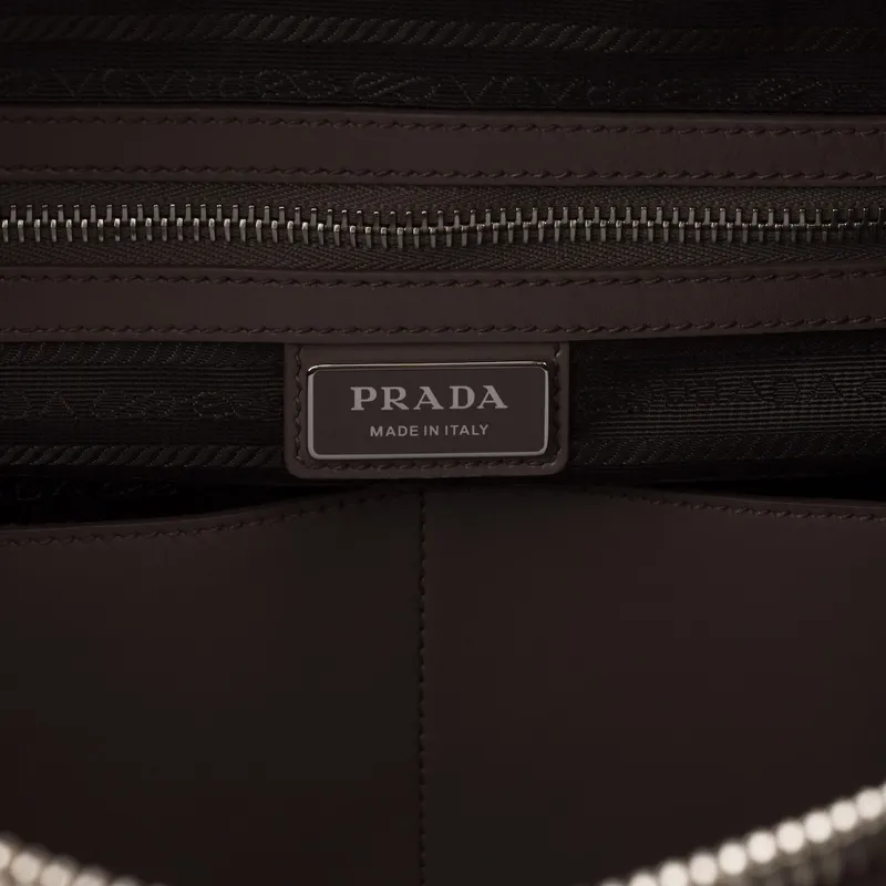PRADA Vitello Dino Leather Portable One Shoulder Crossbody Briefcases Men's Gray Brown-5