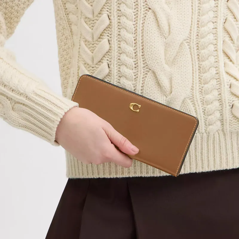 COACH Calfskin Wallet Trumpets Women's Honey Brown-3