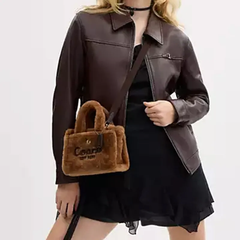 COACH Cargo Shearling Tote Bag, Shopping Bag, Crossbody Bag, One Shoulder Handbag Trumpets Women's Brown-5