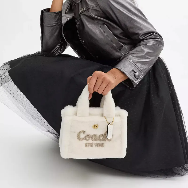 COACH Cargo Shearling Tote Bag, Shopping Bag, Crossbody Bag, One Shoulder Handbag Trumpets Women's White-5