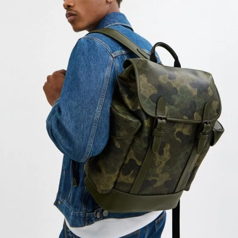 COACH Hitch Artificial Leather With Cow Leather Backpack Large Size Men's Camouflage-4