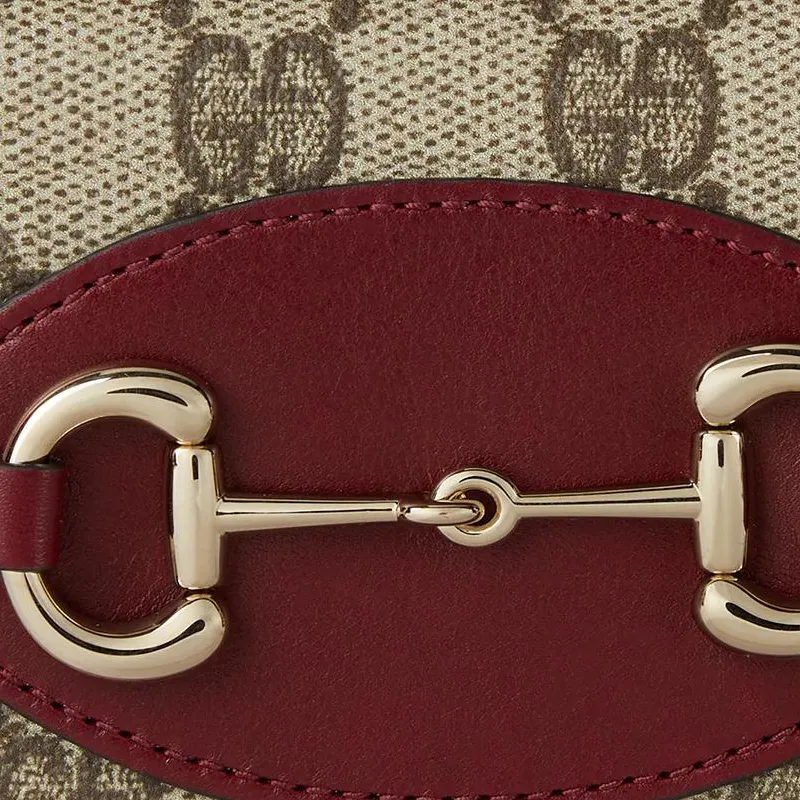 GUCCI Horsebit 1955 Coated Canvas Card Holder Women's Beige & Dark Brown-6
