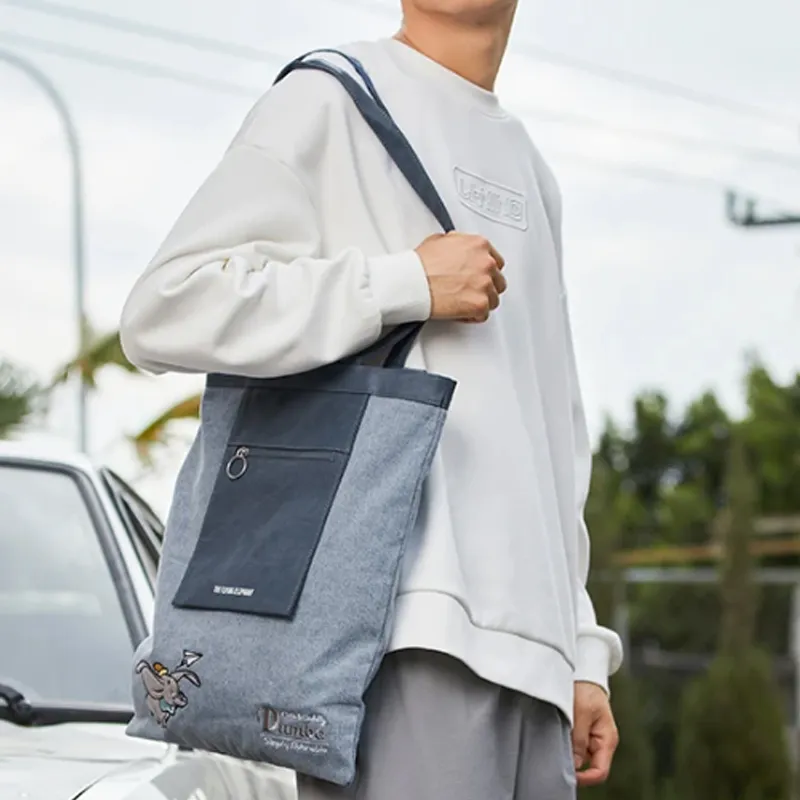 LiNing Disney Co branded Polyurethane Knitted Fabric One Shoulder Handbags Regular Unisex Denim Blue-5